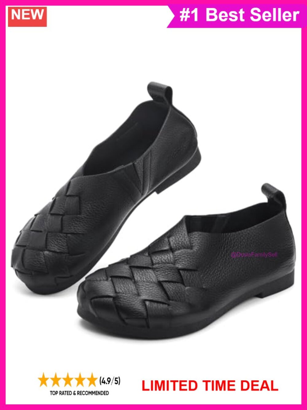 Soft Leather Flats Loafers Weave Stacked Heel Mary Jane Shoes